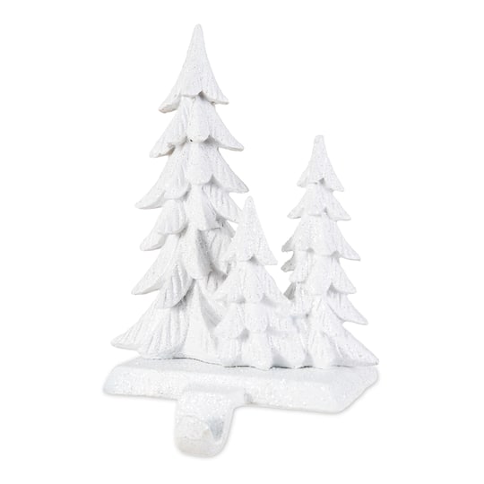 Glitzhome® 7.5" White Glitter Resin Trees Stocking Holder | 5.25" x 4.25" x 7.5" | Michaels®